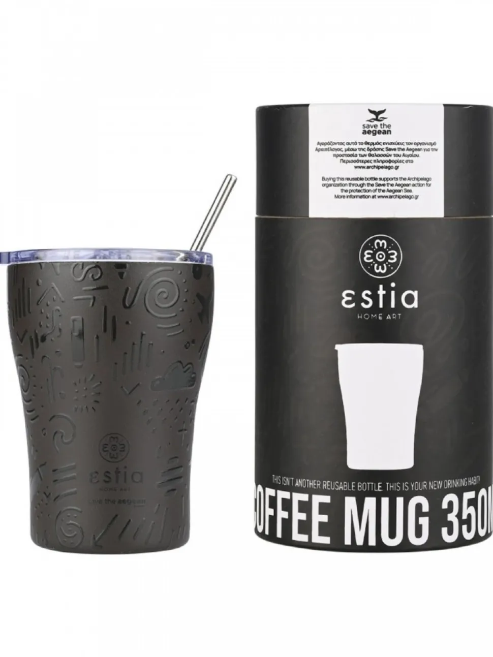 Kubek termiczny ze słomką 350 ml Noir Echo