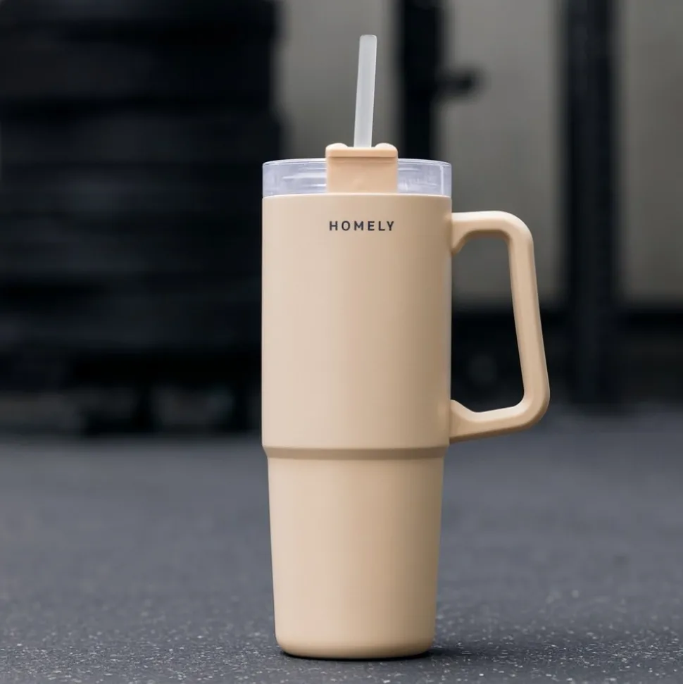 Kubek termiczny ze słomką 900 ml beż