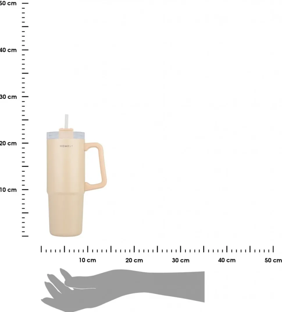 Kubek termiczny ze słomką 900 ml beż