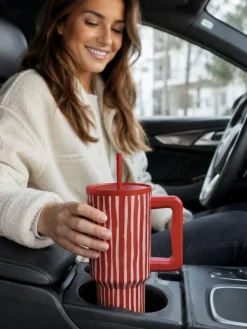 Kubek termiczny ze słomką 900 ml Viva Stripe