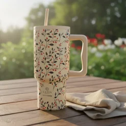 Kubek termiczny ze słomką 900 ml Bloom Beige