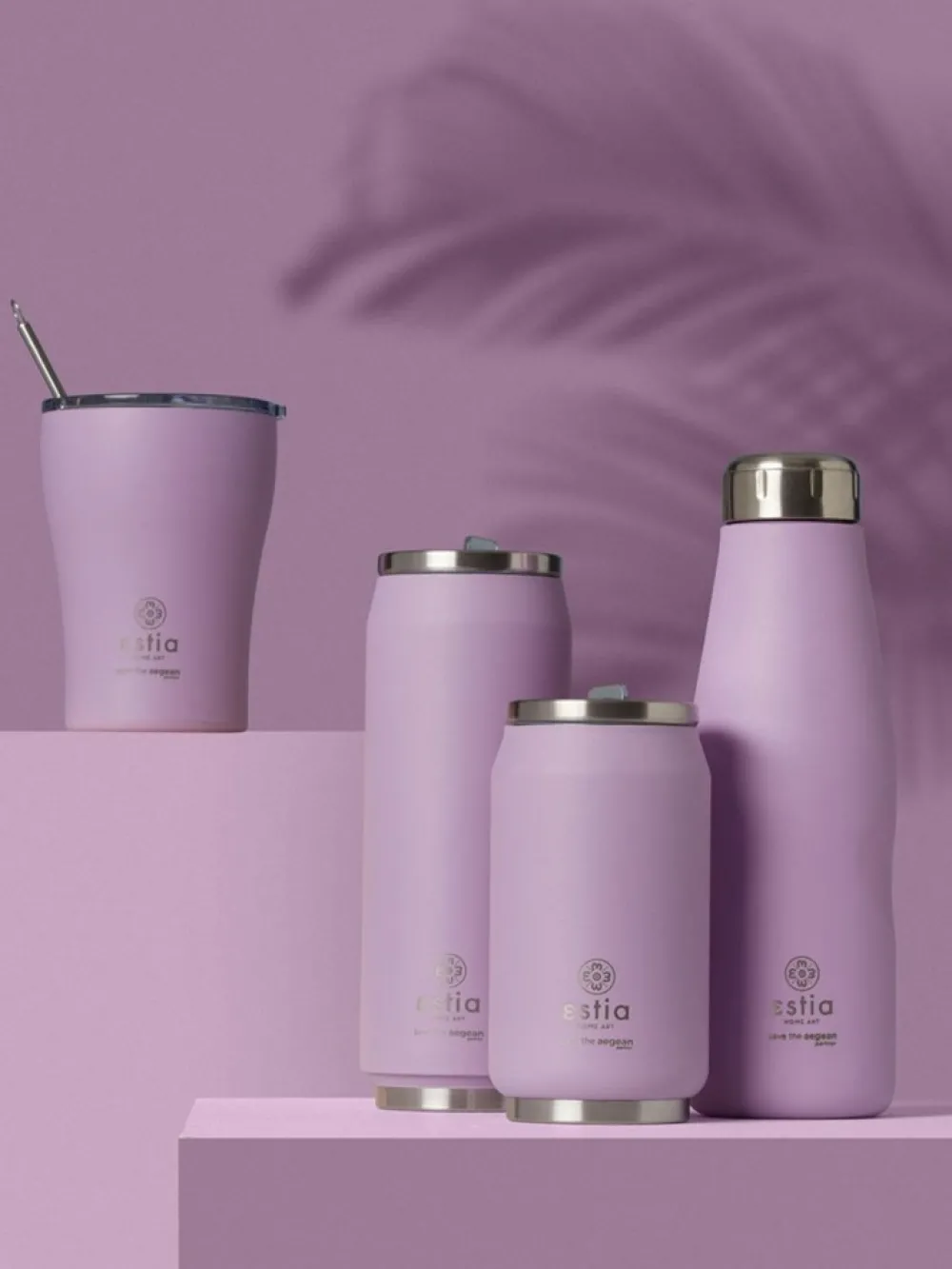 Kubek termiczny ze składaną słomką 500 ml Lavender Purple * Estia Hot