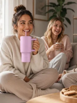 Kubek termiczny ze słomką 900 ml Lavender * Estia Discount
