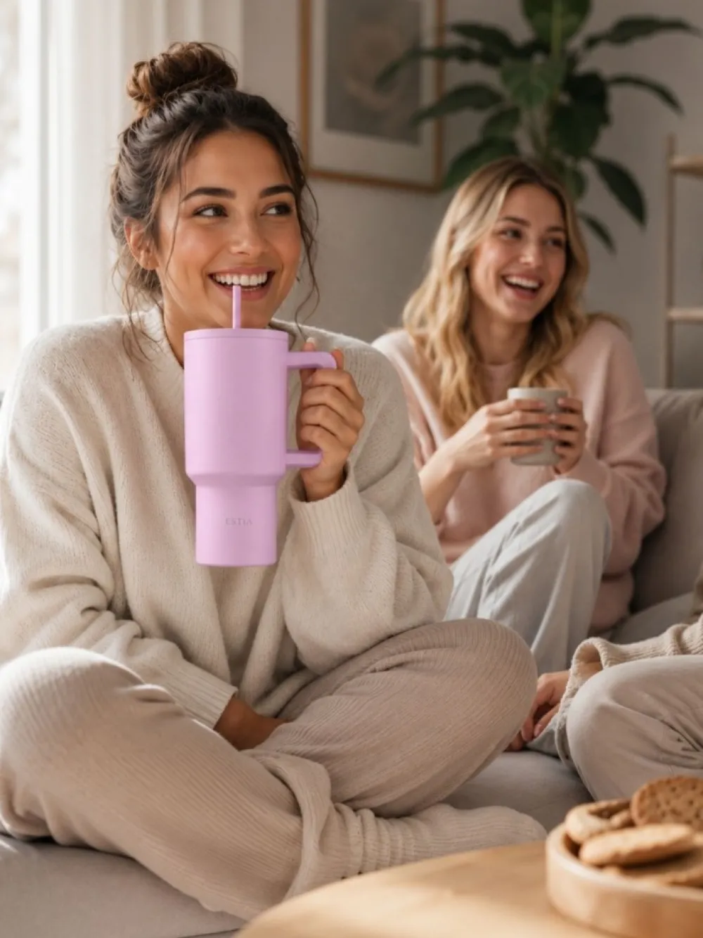 Kubek termiczny ze słomką 900 ml Lavender * Estia Discount