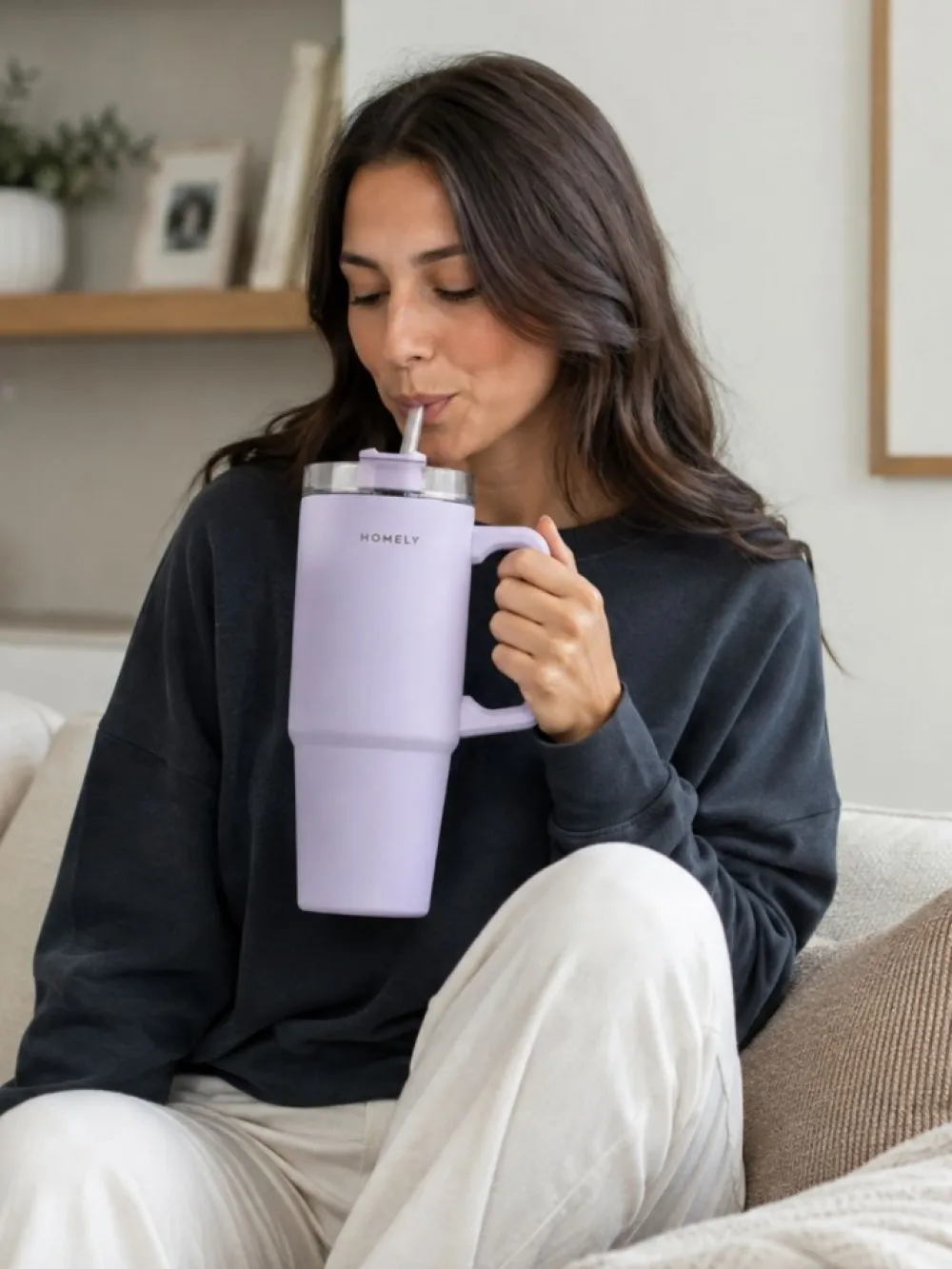 Kubek termiczny ze słomką 900 ml Lavender Fog * Estia Hot