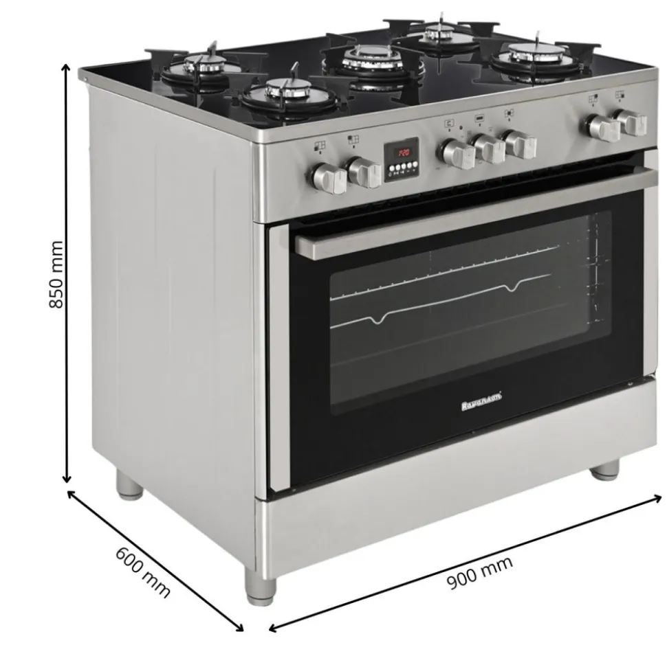 Kuchnia gazowo-elektryczna RAVANSON KWGE-K90 Glass Inox