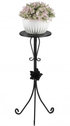 Kwietnik metalowy czarny z różą 75 cm