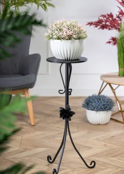 Kwietnik metalowy czarny z różą 75 cm