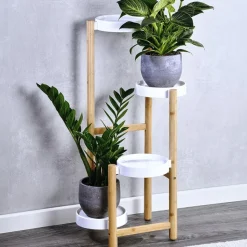 Kwietnik na cztery donice beżowo - biały 78 cm