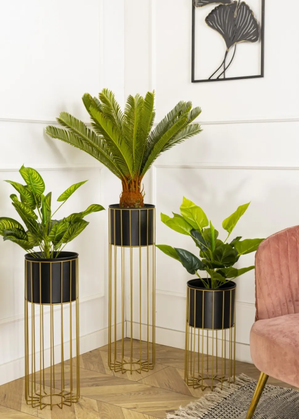 Kwietnik nowoczesny 42 cm złoto czarnym LOFT