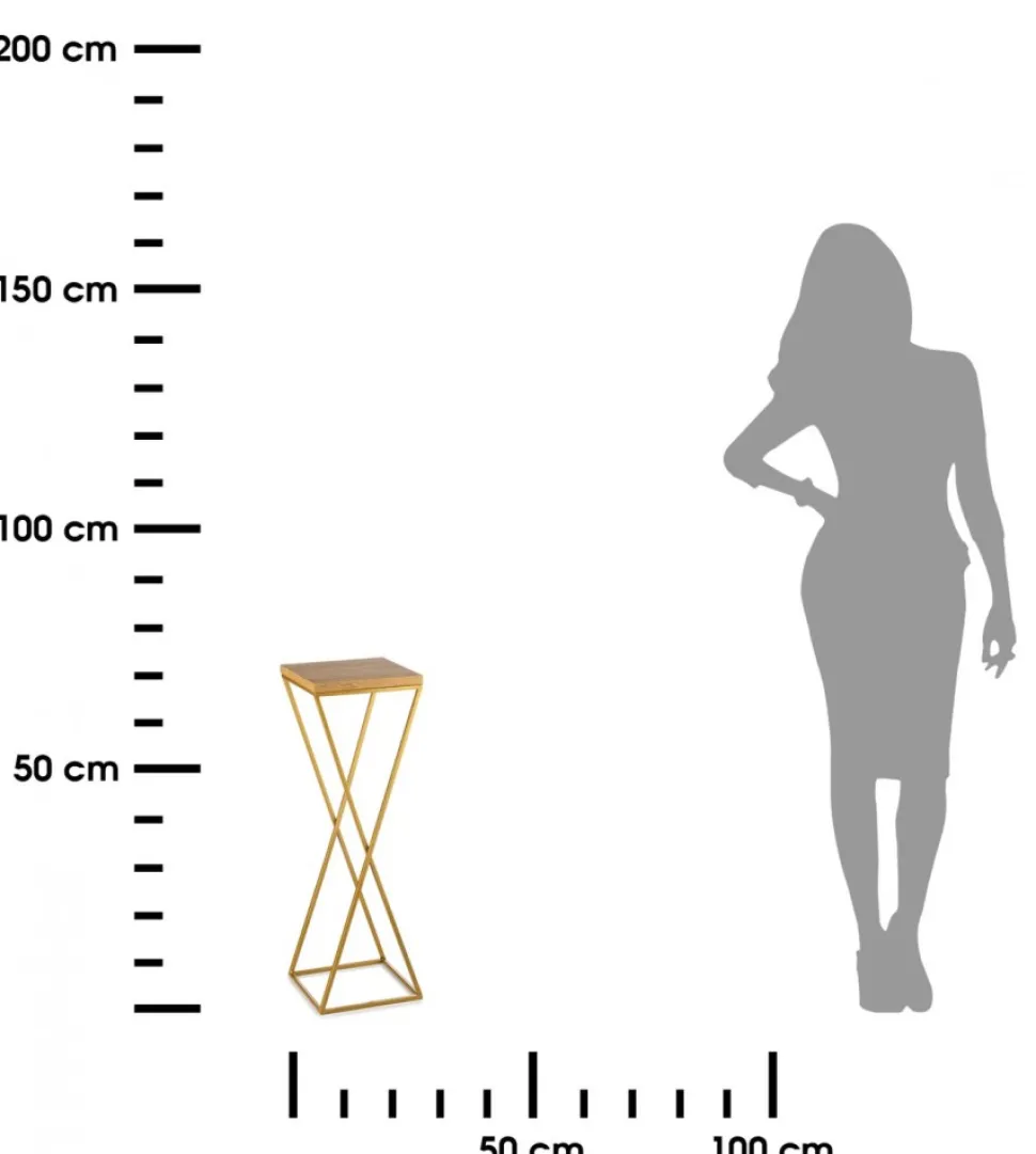 Kwietnik stojący 70 cm złoty z blatem dąb lancelot
