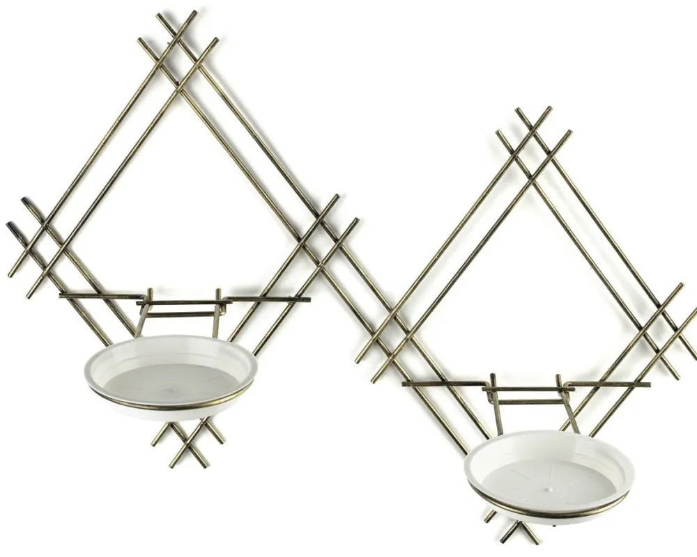 Kwietnik ścienny metalowy LOFT podwójny 41 cm złoty * Dąstal New