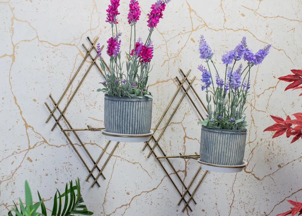 Kwietnik ścienny metalowy LOFT podwójny 41 cm złoty * Dąstal New
