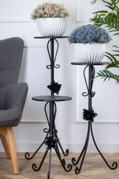 Kwietnik metalowy czarny z różą 95 cm * HowHomely New