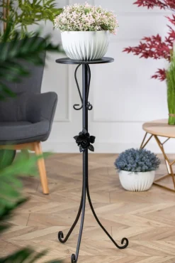 Kwietnik metalowy czarny z różą 95 cm * HowHomely New