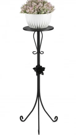 Kwietnik metalowy czarny z różą 95 cm * HowHomely New