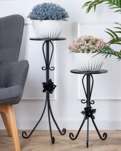 Kwietnik metalowy czarny z różą 55 cm * HowHomely Online