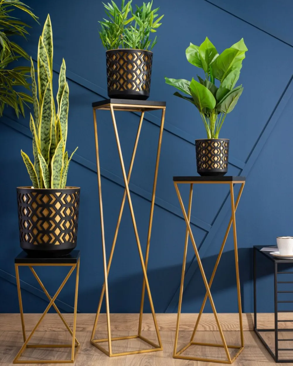 Kwietnik stojący 40 cm blat czarno złoty LOFT * HowHomely Clearance