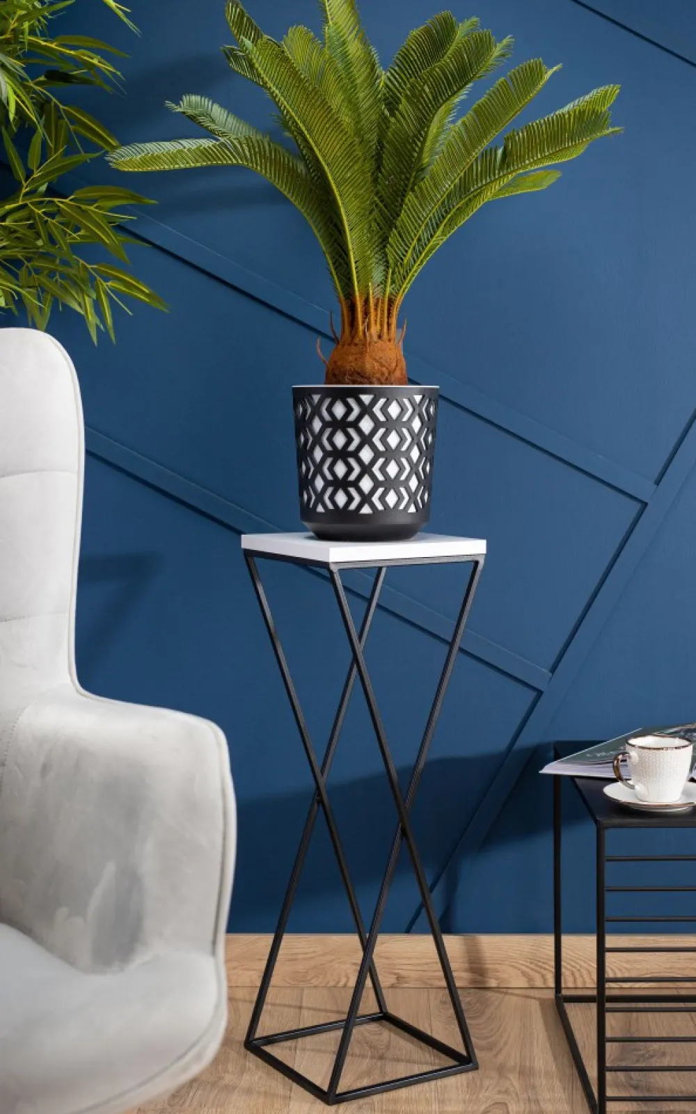 Kwietnik stojący LOFT 70 cm z blatem MDF metal * HowHomely Best
