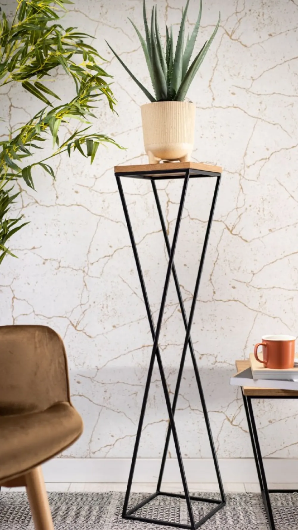 Kwietnik stojący metal 100 cm LOFT Lancelot MDF * HowHomely