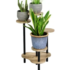 Kwietnik stojący 4 poziomy loft dąb i czarny metal 64,5 cm * Kesper New