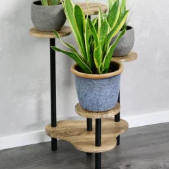 Kwietnik stojący 4 poziomy loft dąb i czarny metal 64,5 cm * Kesper New