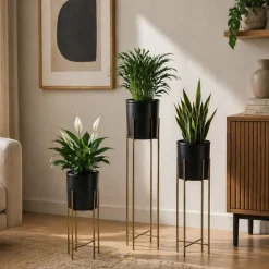 Kwietnik z osłonka 55 cm złoto czarny LOFT * HowHomely Online
