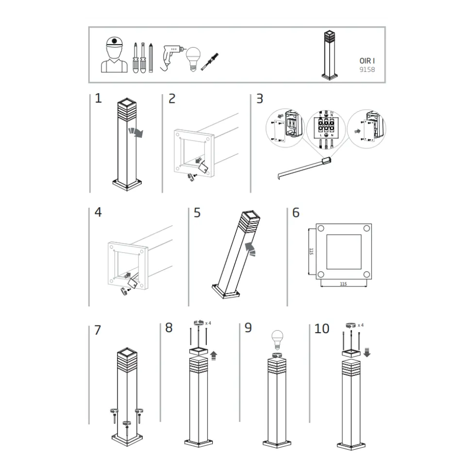 Lampa Ogrodowa OIR Czarny 1xE27 IP44 65cm