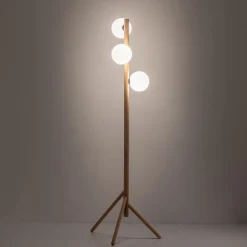 Lampa Podłogowa ESTERA Brązowy Białe Szklane Klosze 3xG9 150cm
