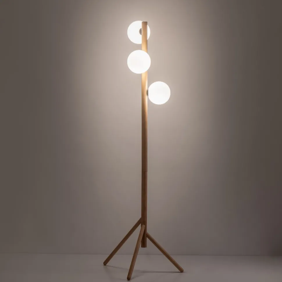 Lampa Podłogowa ESTERA Brązowy Białe Szklane Klosze 3xG9 150cm