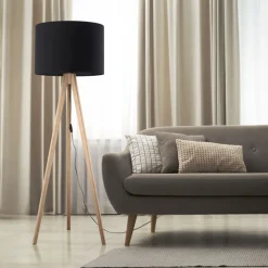 Lampa podłogowa GRAND sosna abażur czarny 1xE27