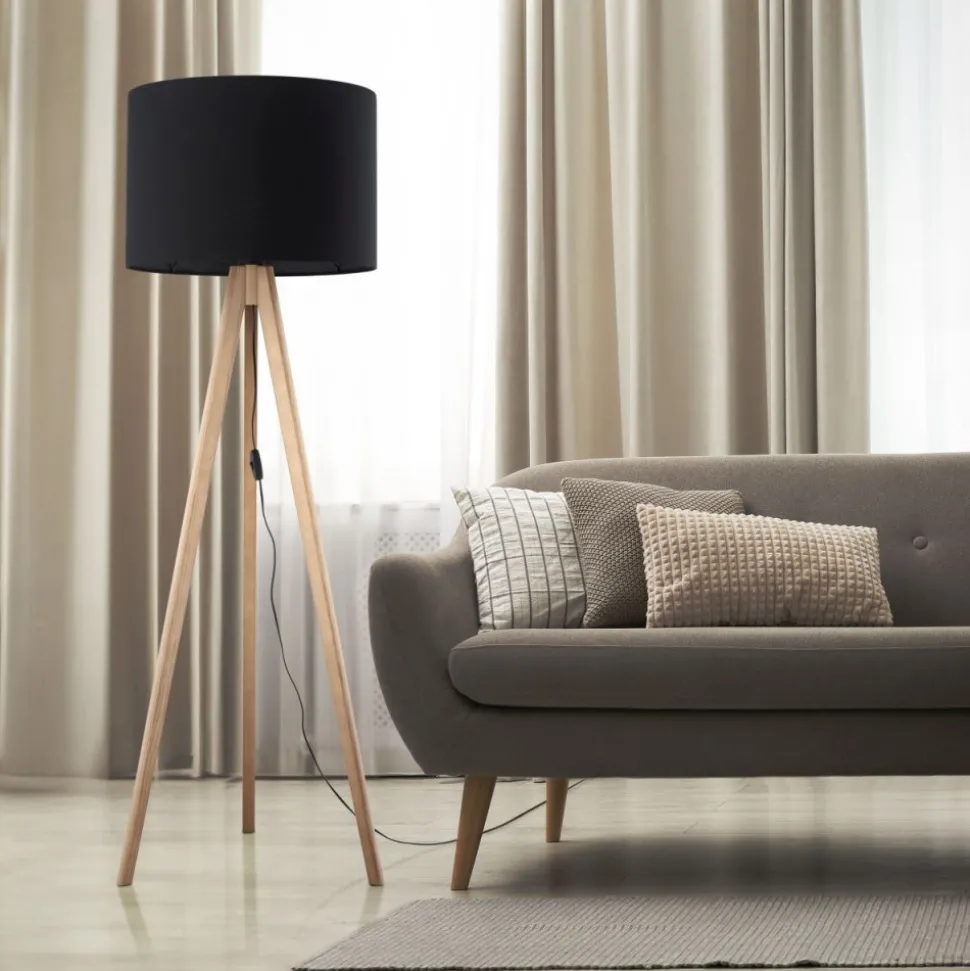 Lampa podłogowa GRAND sosna abażur czarny 1xE27