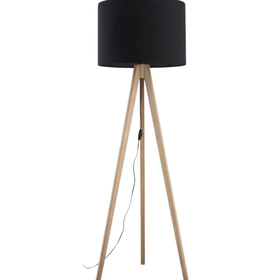 Lampa podłogowa GRAND sosna abażur czarny 1xE27