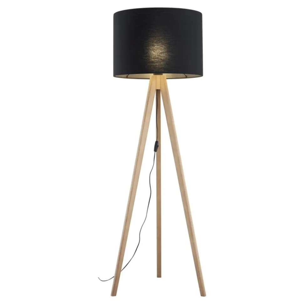 Lampa podłogowa GRAND sosna abażur czarny 1xE27