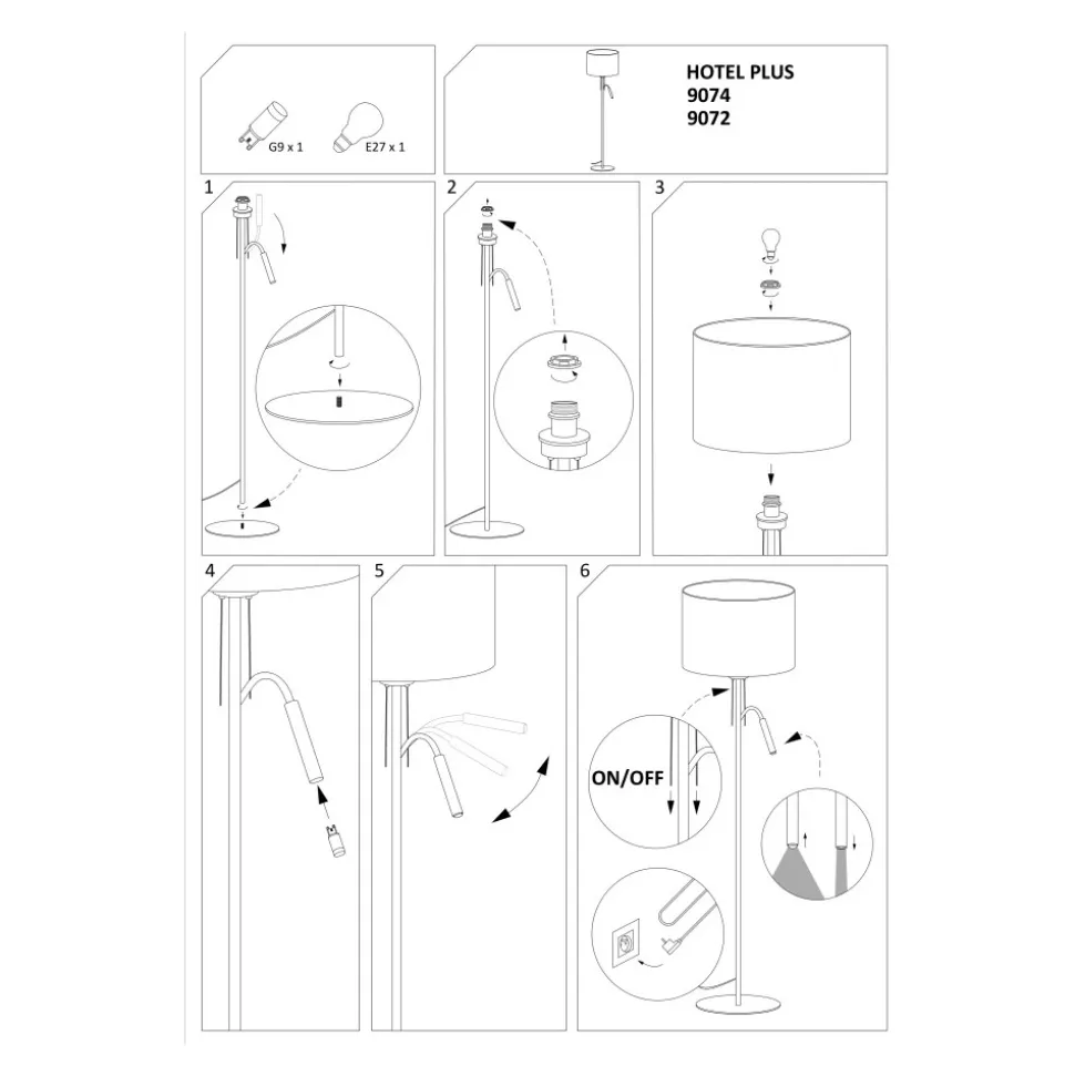 Lampa Podłogowa HOTEL PLUS Biały Abażur 1xE27 1xG9 168cm