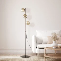 Lampa podłogowa LAVA brązowa klosz koniak 3xG9