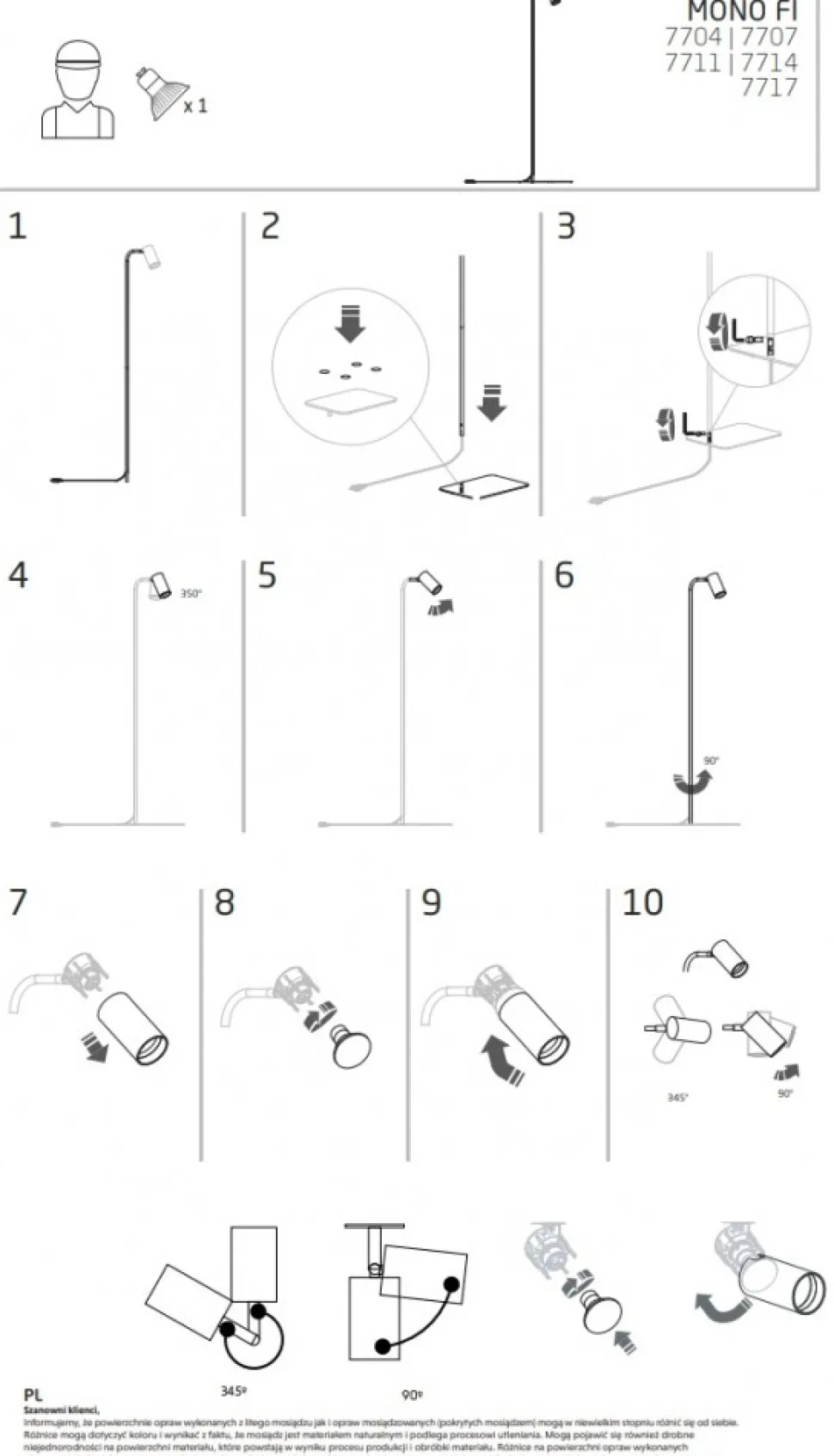 Lampa Podłogowa MONO Biały Złoty 1xGU10 130cm