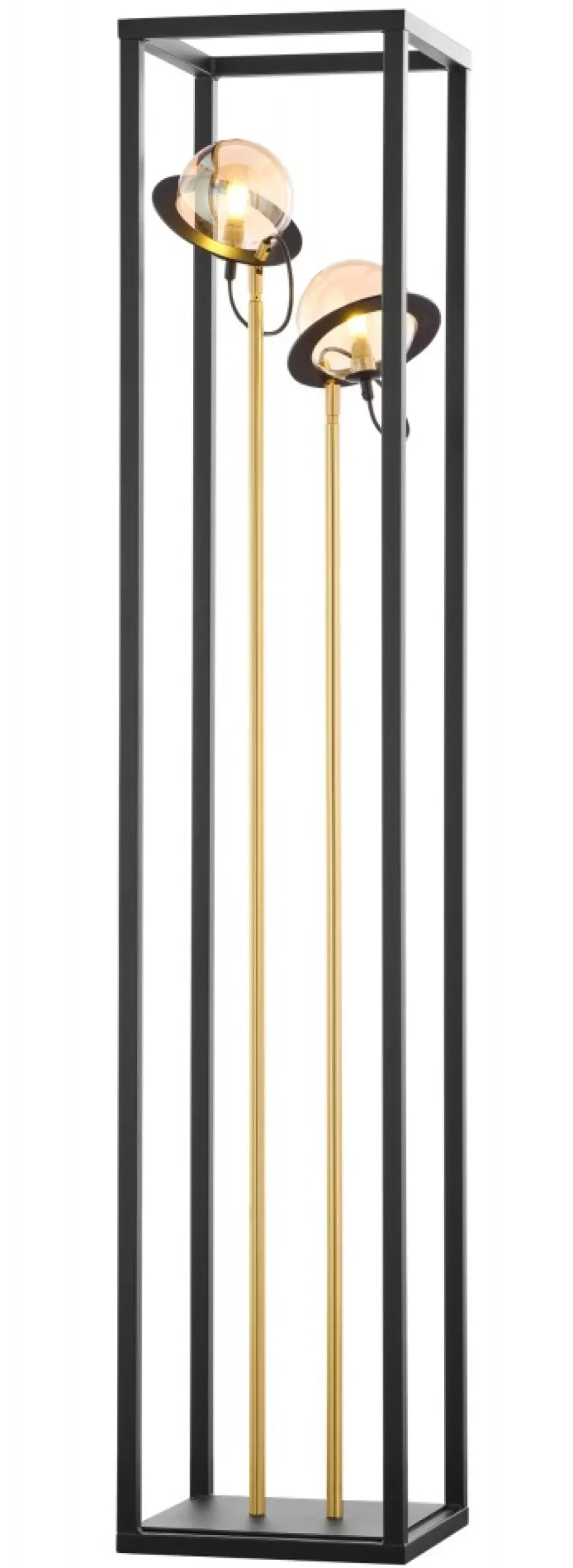 Lampa Podłogowa PLANET Czarny Bursztynowy Szklane Klosze 2xG9 150 cm