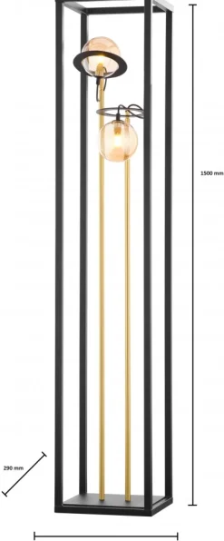 Lampa Podłogowa PLANET Czarny Bursztynowy Szklane Klosze 2xG9 150 cm