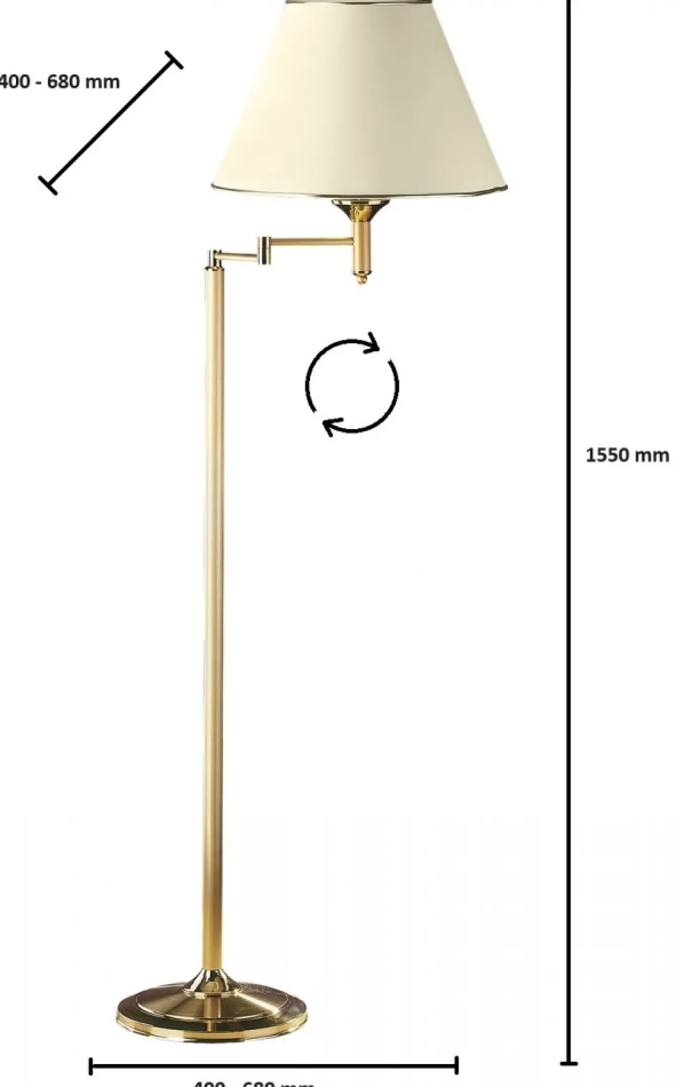 Lampa Podłogowa Regulowana CLASSIC Złoty Beżowy Abażur 1xE27 158 cm
