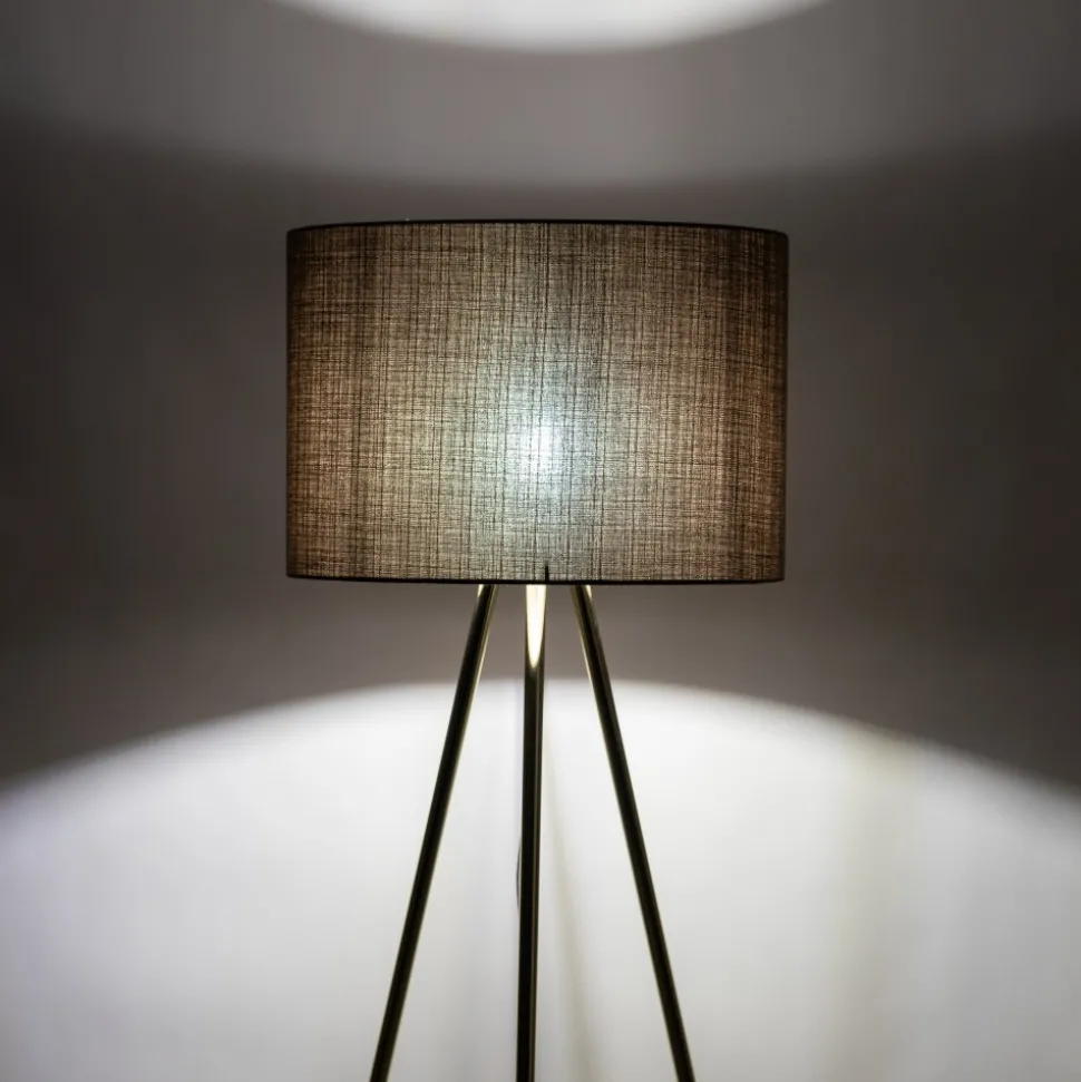 Lampa Podłogowa UMBERTO Trójnóg Złoty Brązowy Abażur 1xE27 155cm
