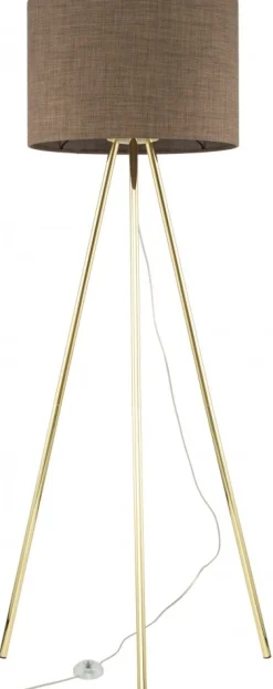 Lampa Podłogowa UMBERTO Trójnóg Złoty Brązowy Abażur 1xE27 155cm