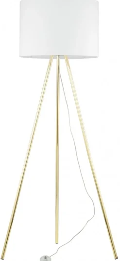 Lampa Podłogowa UMBERTO Trójnóg Złoty Biały Abażur 1xE27 155cm