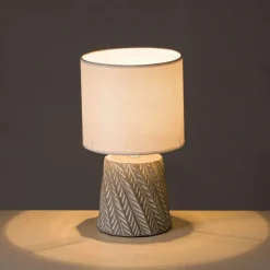 Lampa stojąca szara z lnianym abażurem 30 cm