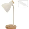 Lampa stołowa biała na drewnianej podstawie 36 cm
