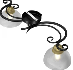 Lampa Sufitowa AURORA Czarny Złoty Szklany Klosz 2xE27