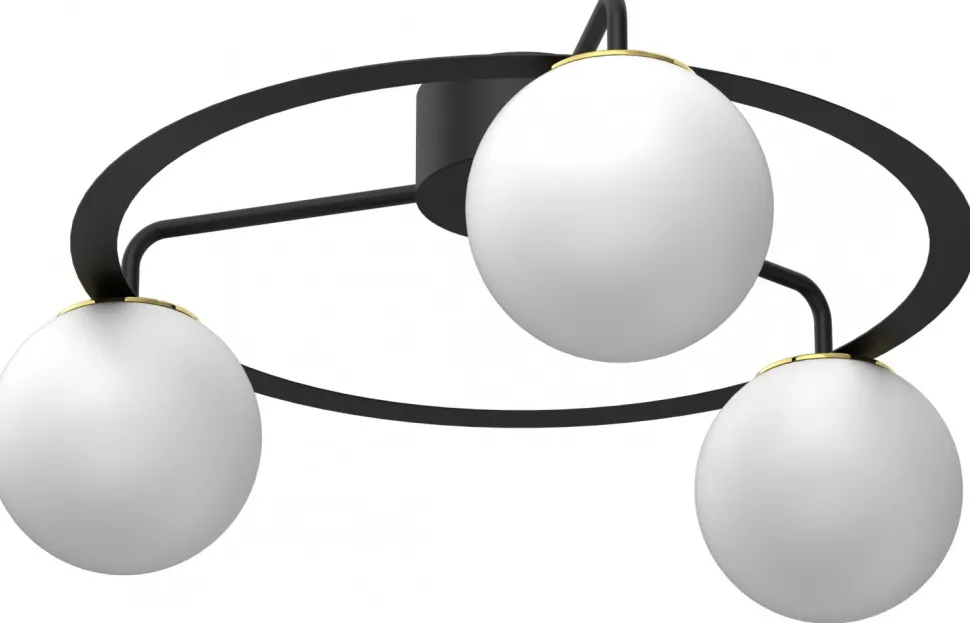 Lampa Sufitowa BALLO Czarny Złoty Szklany Klosz 3xE27
