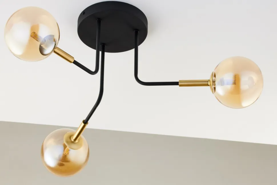 Lampa Sufitowa BURANO Czarny Bursztynowy Szklane Klosze 3xG9
