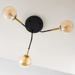 Lampa Sufitowa BURANO Czarny Bursztynowy Szklane Klosze 3xG9