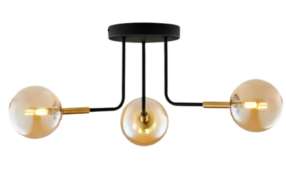 Lampa Sufitowa BURANO Czarny Bursztynowy Szklane Klosze 3xG9
